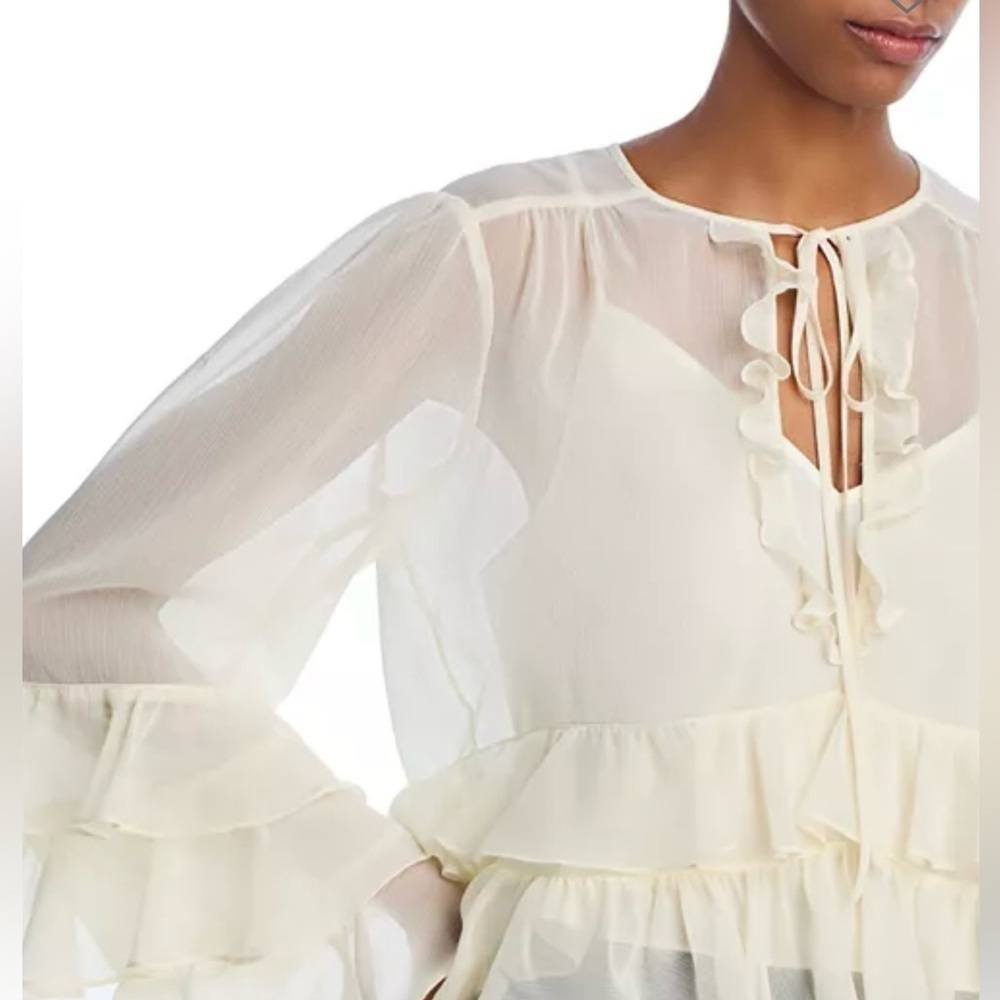 Cinq à Sept Steffina Ruffle Blouse Boho Festival Ivory Size XL NWOT - Picture 4 of 9